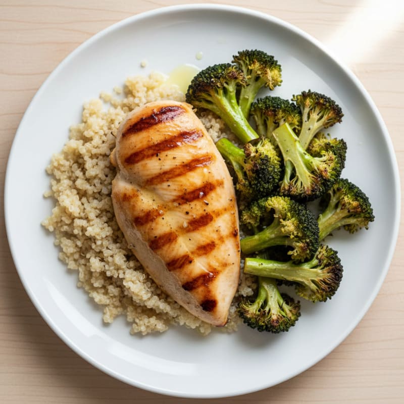 Grilled Chicken Breast with Quinoa and Roasted Broccoli