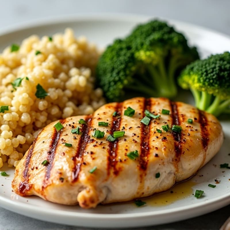 Grilled Chicken Breast with Quinoa and Roasted Broccoli