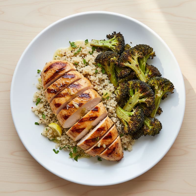 Grilled Chicken Breast with Quinoa and Roasted Broccoli
