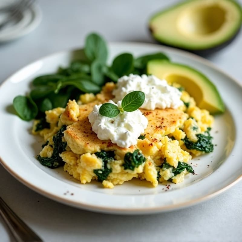 Egg White and Turkey Spinach Scramble with Cottage Cheese