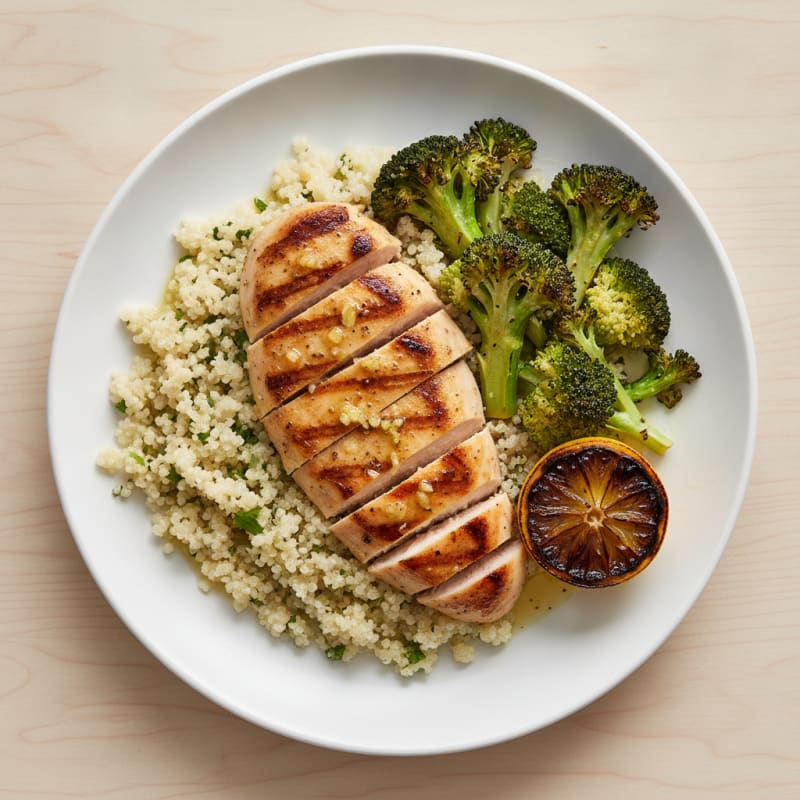 Grilled Chicken Breast with Quinoa and Roasted Broccoli