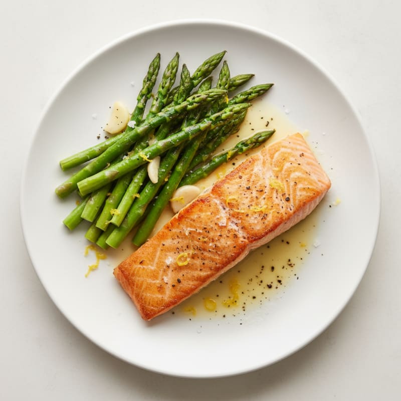 Golden Pan-Seared Salmon with Zesty Asparagus