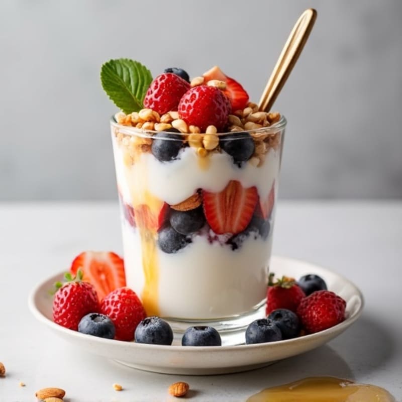 Greek Yogurt Protein Parfait with Almonds and Mixed Berries