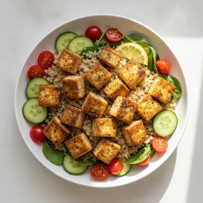 Mediterranean Baked Tofu Grain Bowl