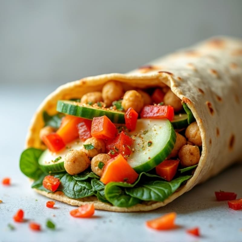 Crispy Roasted Chickpea and Fresh Vegetable Hummus Wrap