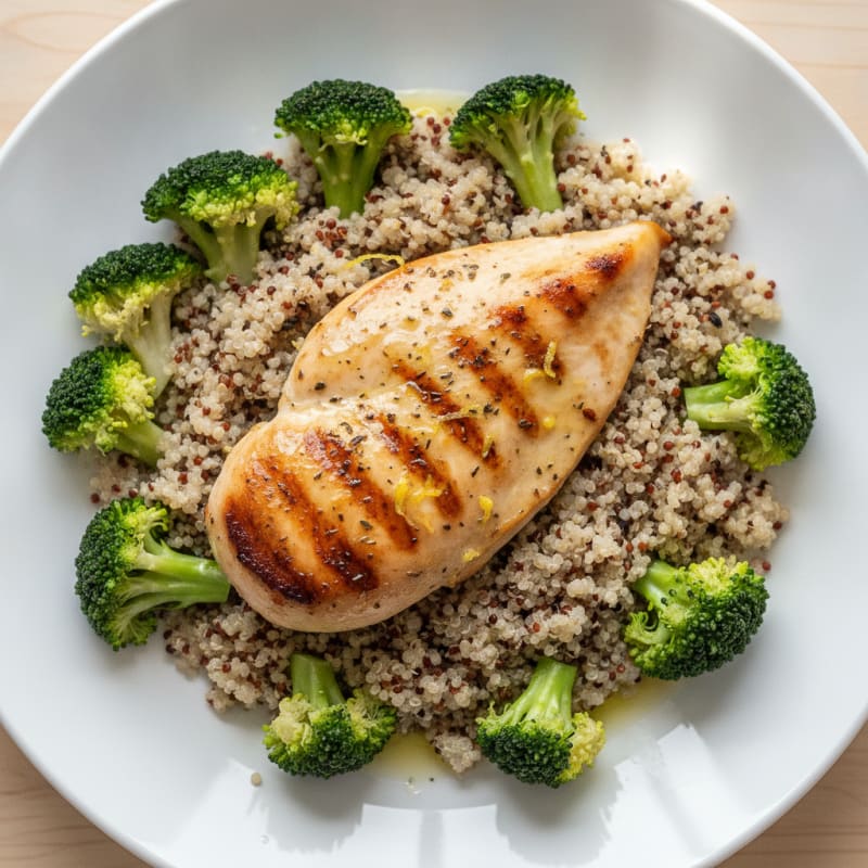 Grilled Chicken Breast with Quinoa and Steamed Broccoli