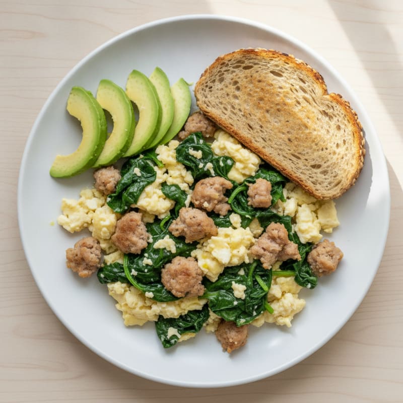 Egg White and Turkey Sausage Scramble with Spinach