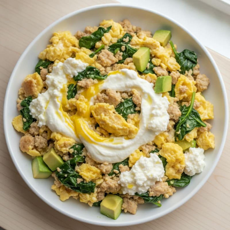 Cottage Cheese Scramble with Turkey and Spinach