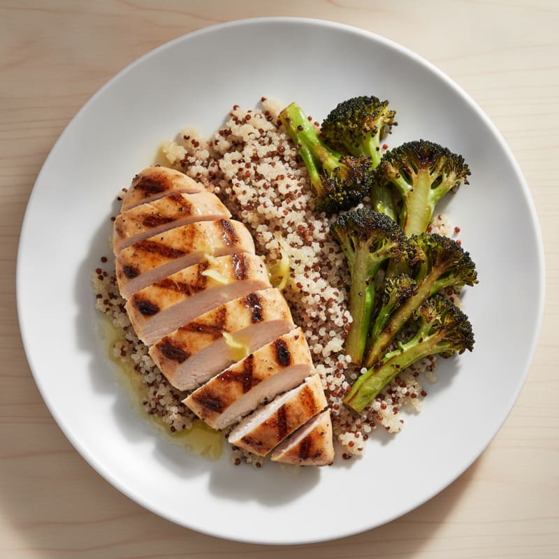 Grilled Chicken Breast with Quinoa and Roasted Broccoli
