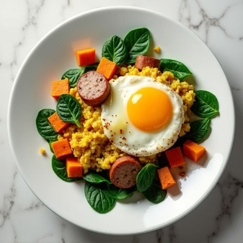 Egg White and Turkey Sausage Scramble with Baby Spinach
