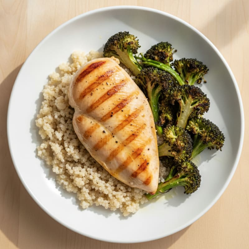 Grilled Chicken Breast with Quinoa and Roasted Broccoli