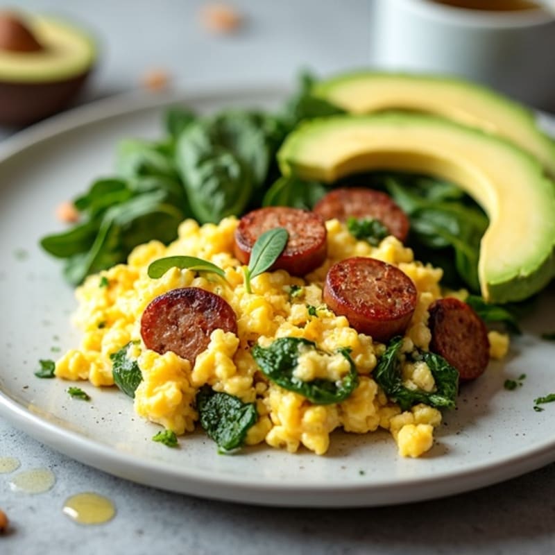 Egg White and Turkey Sausage Scramble with Spinach