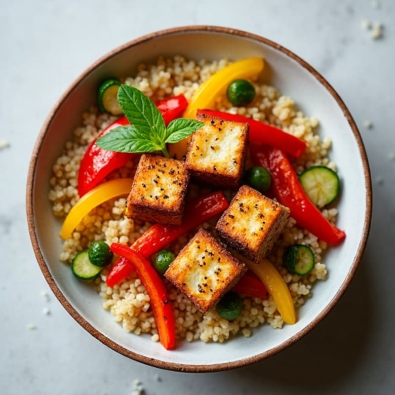 Crispy Tofu and Roasted Vegetable Bowl with Quinoa