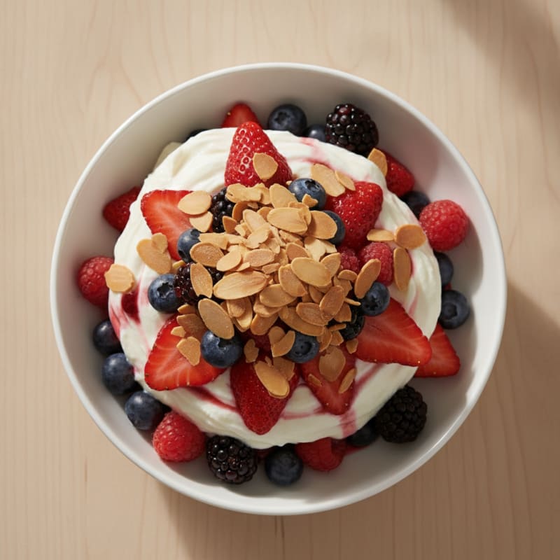 Greek Yogurt Protein Parfait with Mixed Berries and Almonds