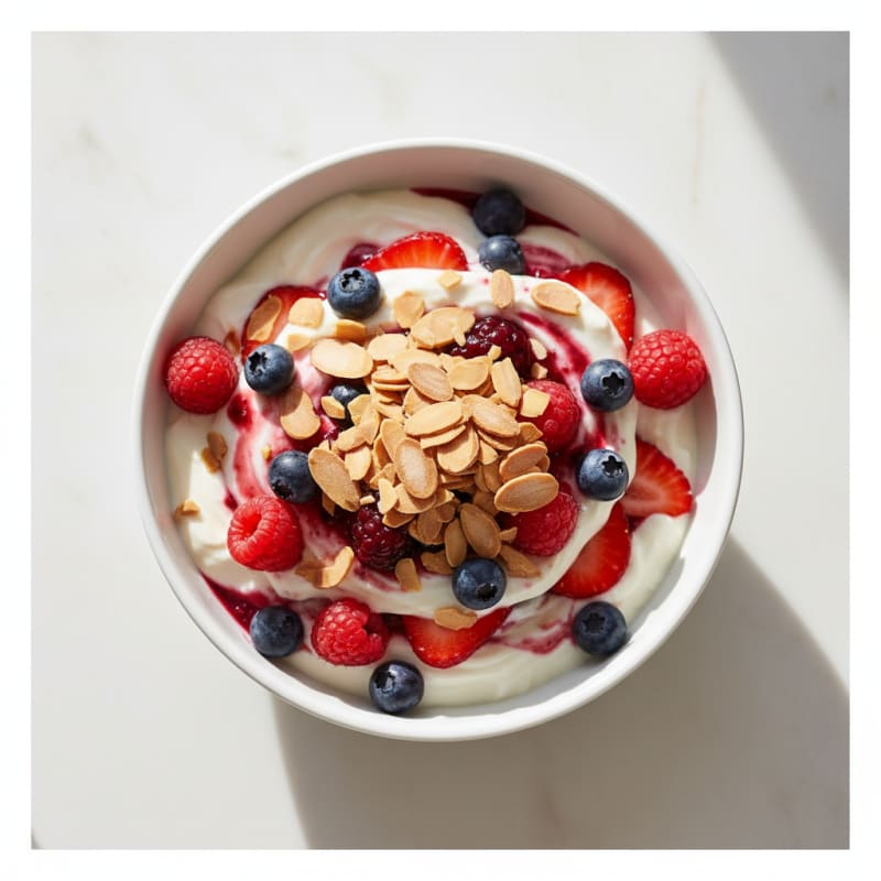Greek Yogurt Protein Parfait with Mixed Berries and Almonds