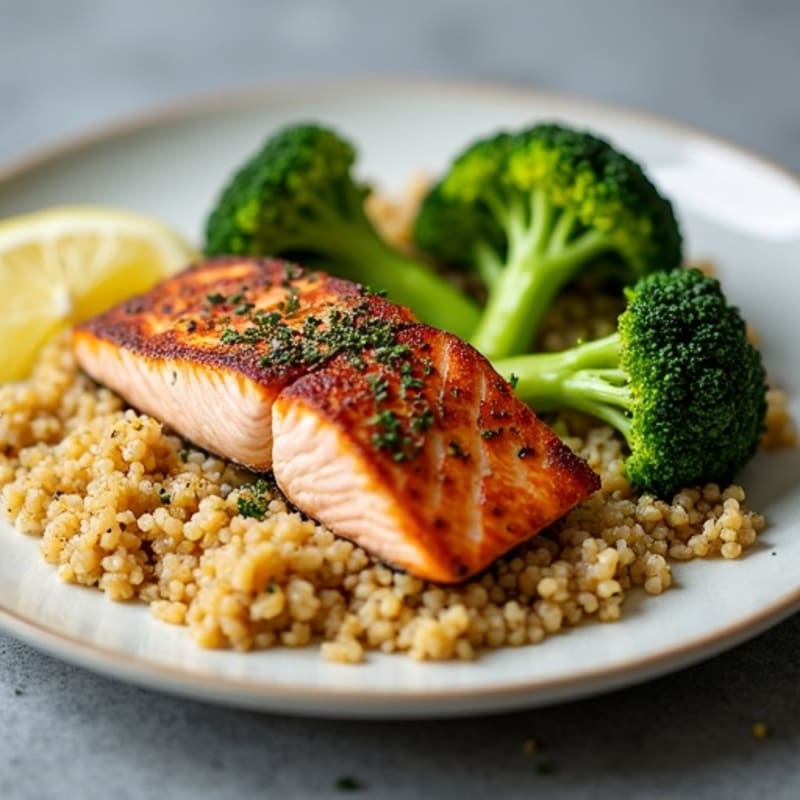 Seared Salmon with Roasted Broccoli and Quinoa