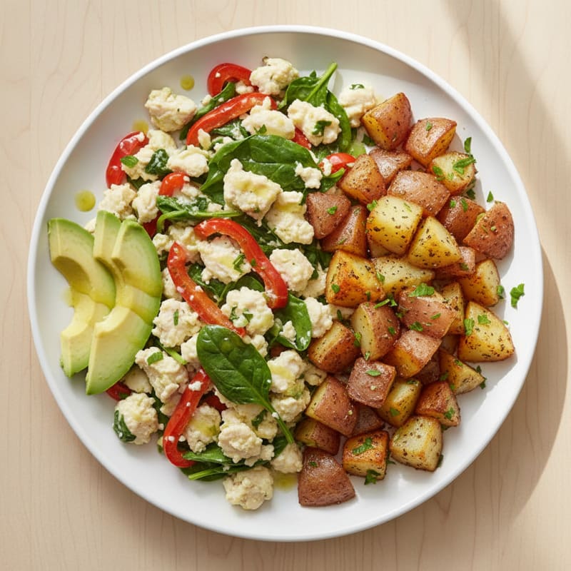 Egg White and Chicken Breast Scramble with Crispy Potatoes