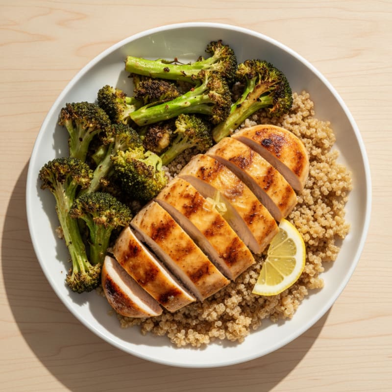 Grilled Chicken Breast with Quinoa and Roasted Broccoli