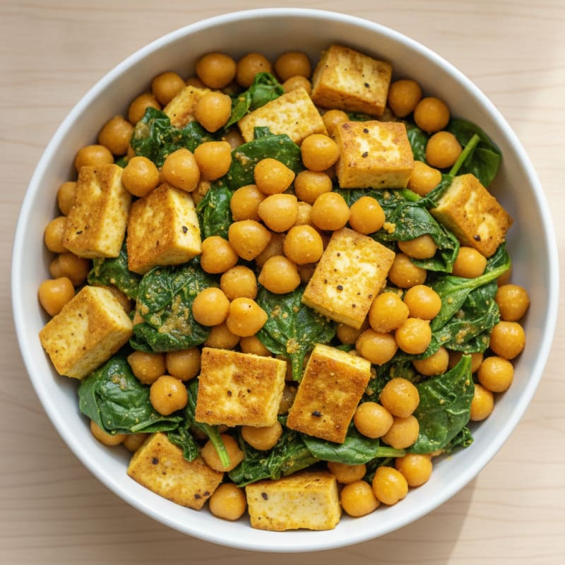 Silky Tofu and Spinach Protein Scramble with Chickpeas