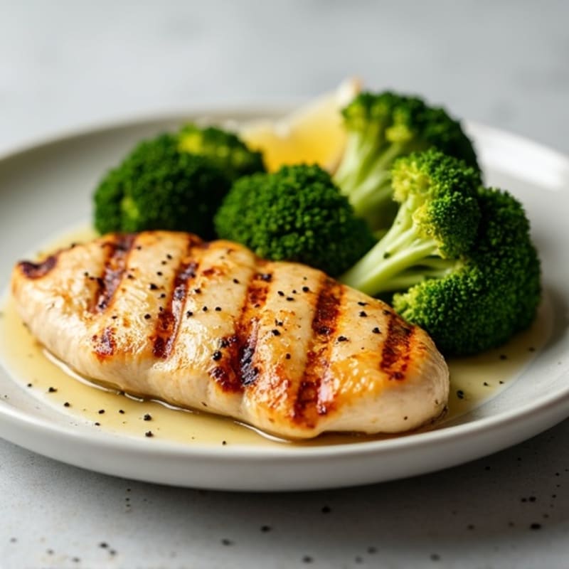 Grilled Chicken Breast with Roasted Broccoli and Lemon