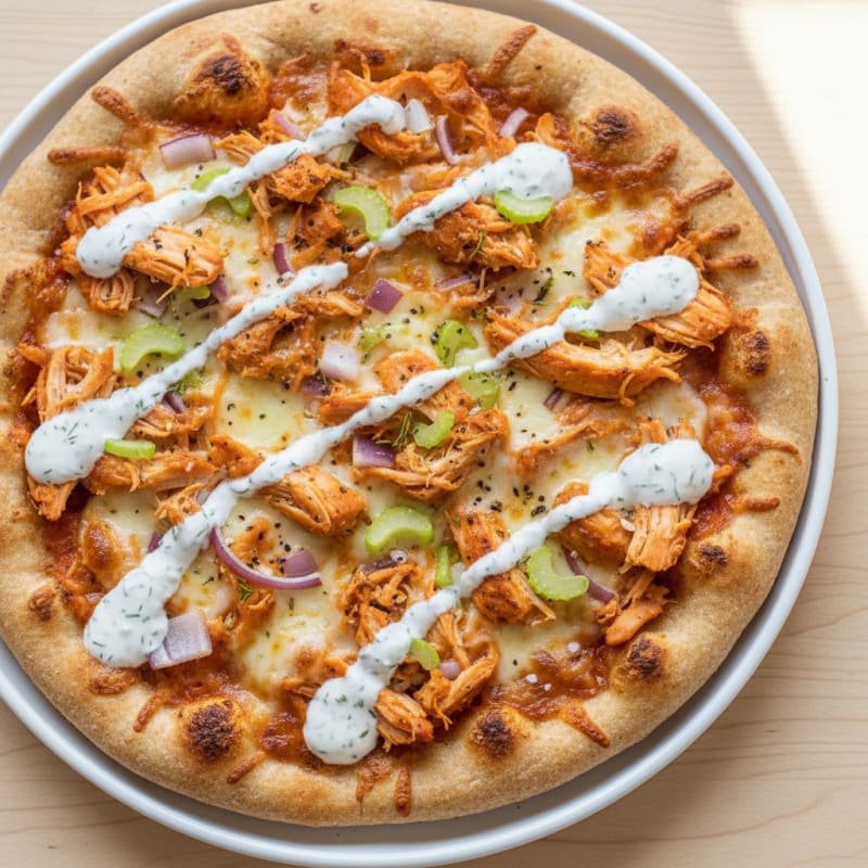 Buffalo Chicken Pizza with Ranch Drizzle