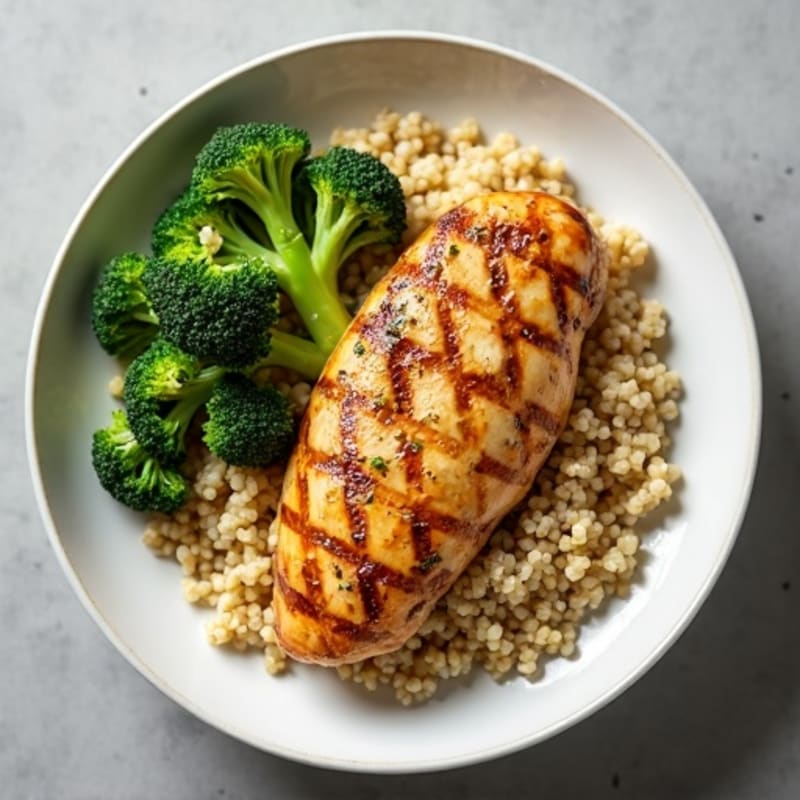 Grilled Chicken Breast with Quinoa and Roasted Broccoli
