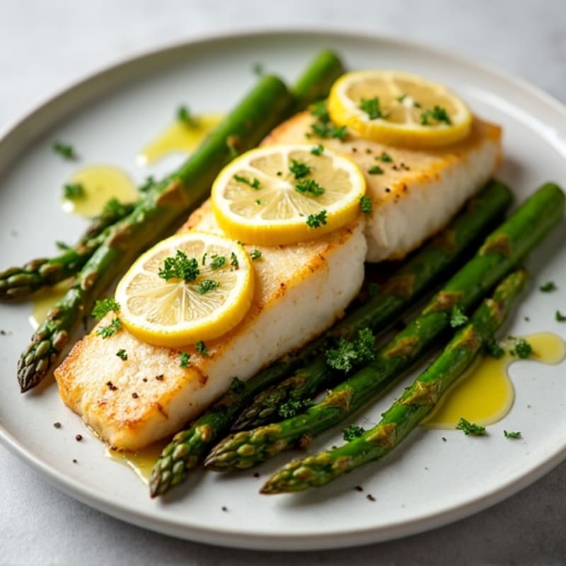 Flaky Baked Cod with Lemon-Garlic Roasted Asparagus