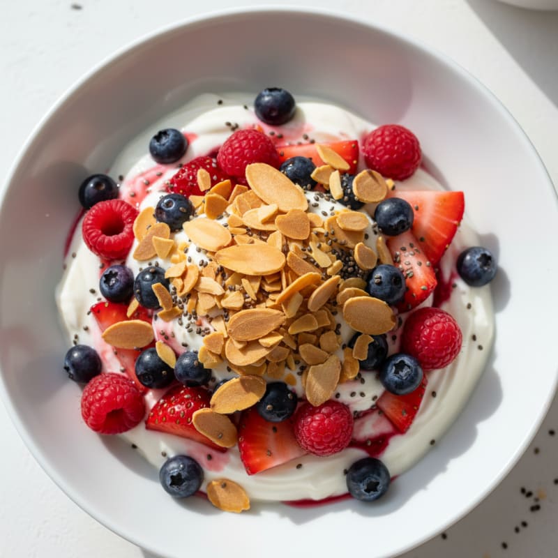 Greek Yogurt Parfait with Mixed Berries and Crunchy Almonds