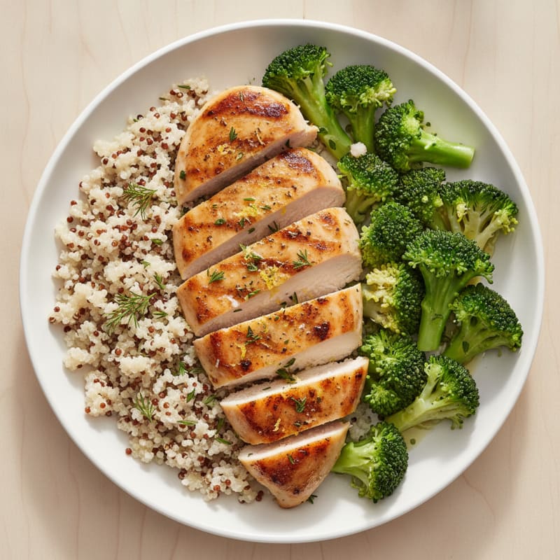 Grilled Chicken Breast with Quinoa and Steamed Broccoli