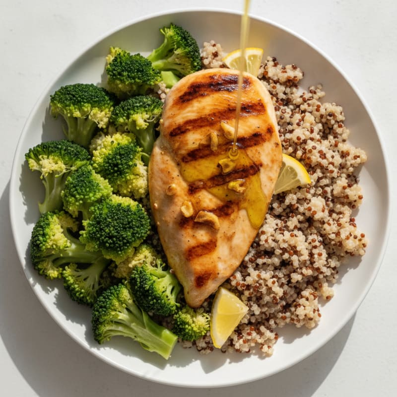 Grilled Chicken Breast with Quinoa and Steamed Broccoli