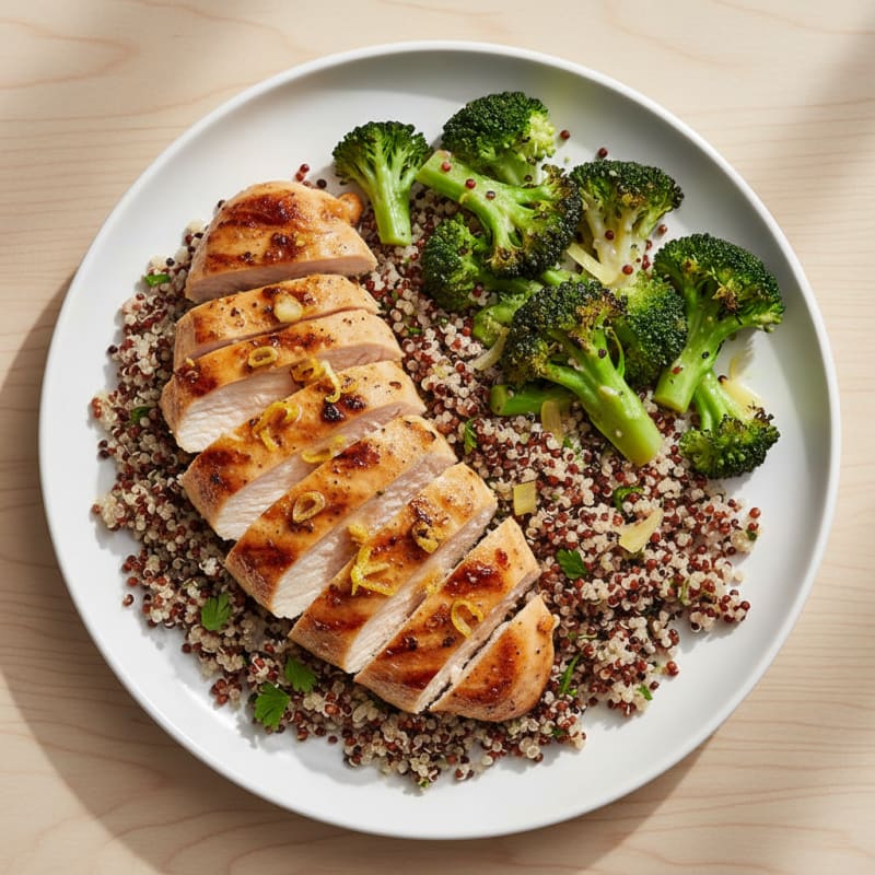 Grilled Chicken Breast with Quinoa and Steamed Broccoli