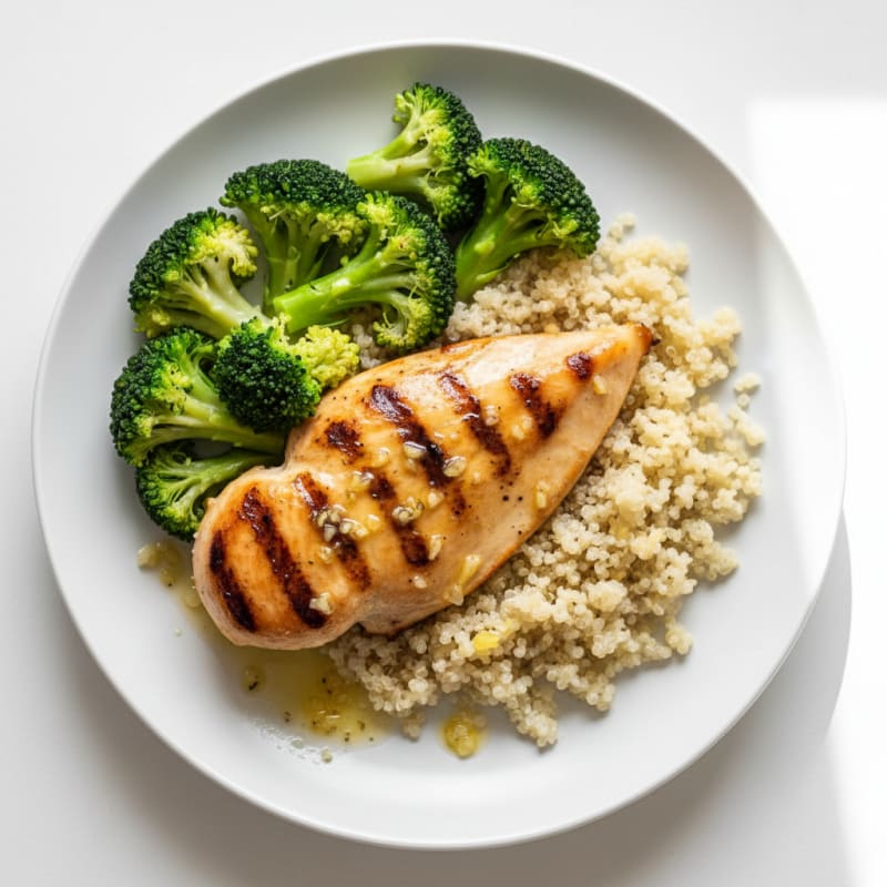 Grilled Chicken Breast with Quinoa and Steamed Broccoli