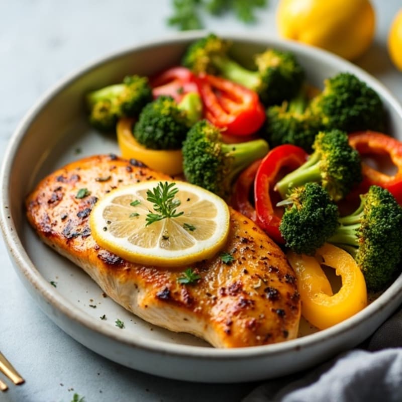 Sheet Pan Lemon Garlic Chicken Breast with Roasted Broccoli and Bell Peppers