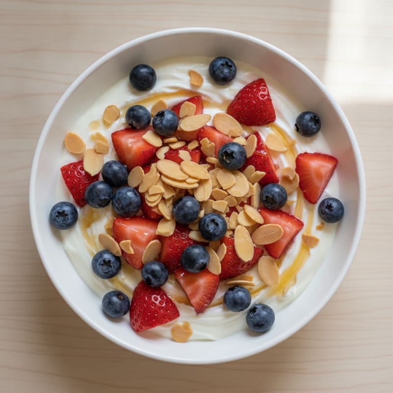 Greek Yogurt Protein Bowl with Mixed Berries and Almonds