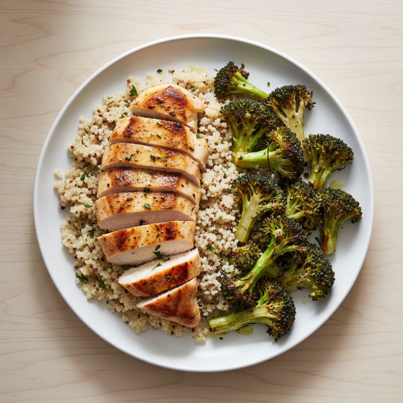 Grilled Chicken Breast with Roasted Broccoli and Quinoa