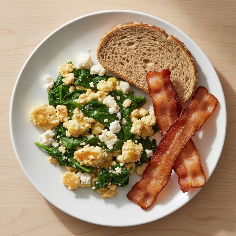 Cottage Cheese Scramble with Spinach and Turkey Bacon