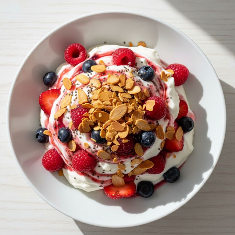 Greek Yogurt Protein Parfait with Mixed Berries and Almonds