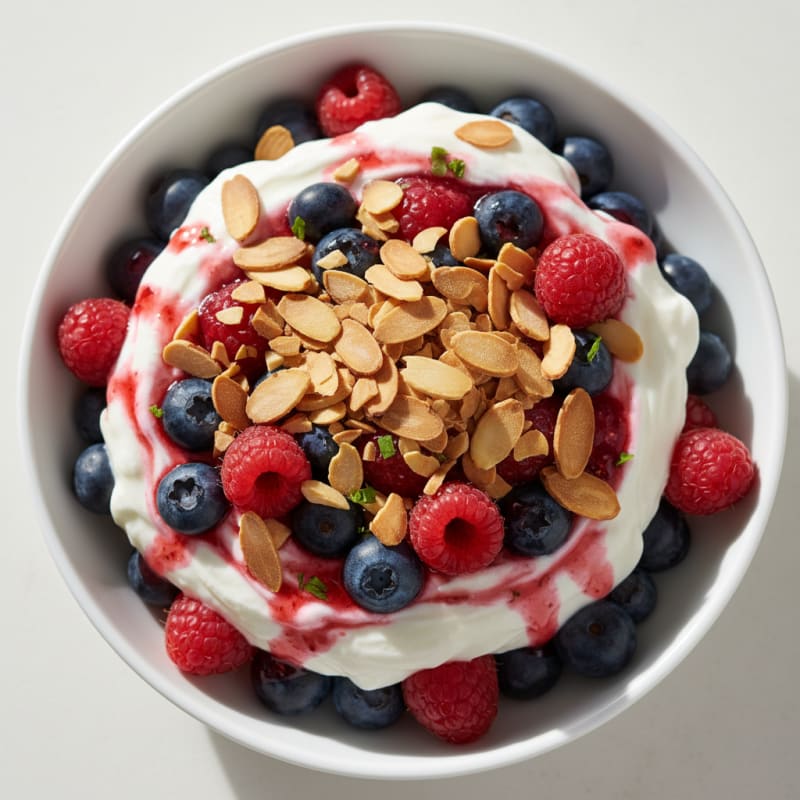 Greek Yogurt Protein Parfait with Mixed Berries and Almonds