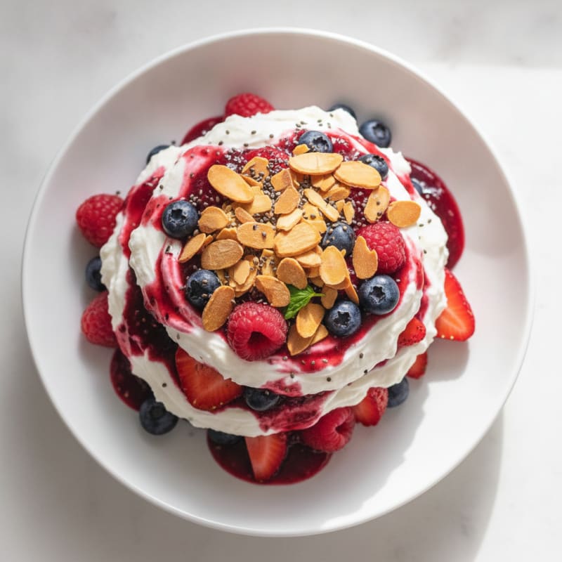 Greek Yogurt Protein Parfait with Mixed Berries and Almonds