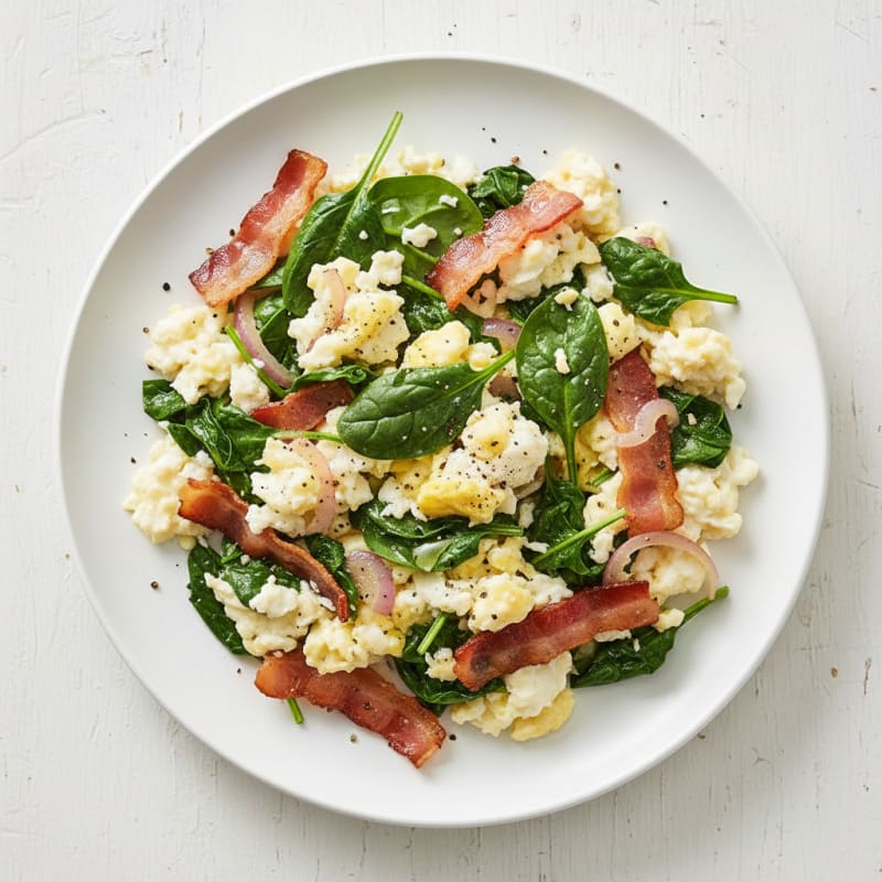 Egg White and Spinach Scramble with Turkey Bacon