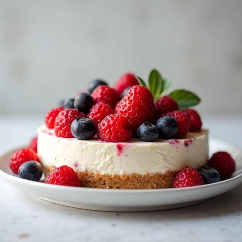 Greek Yogurt Protein Cheesecake with Mixed Berries