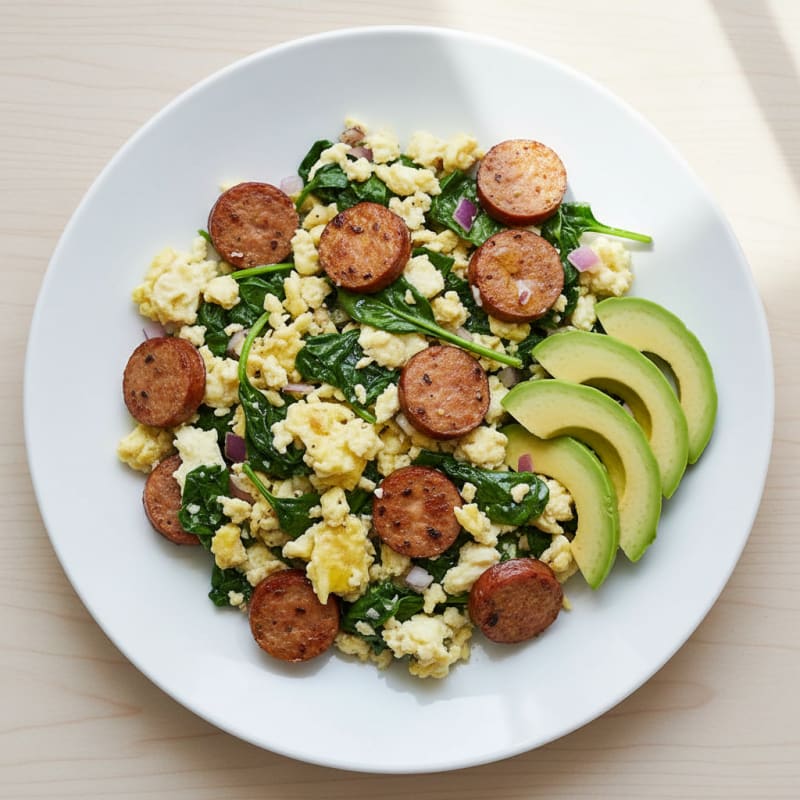 Egg White and Turkey Sausage Scramble with Spinach