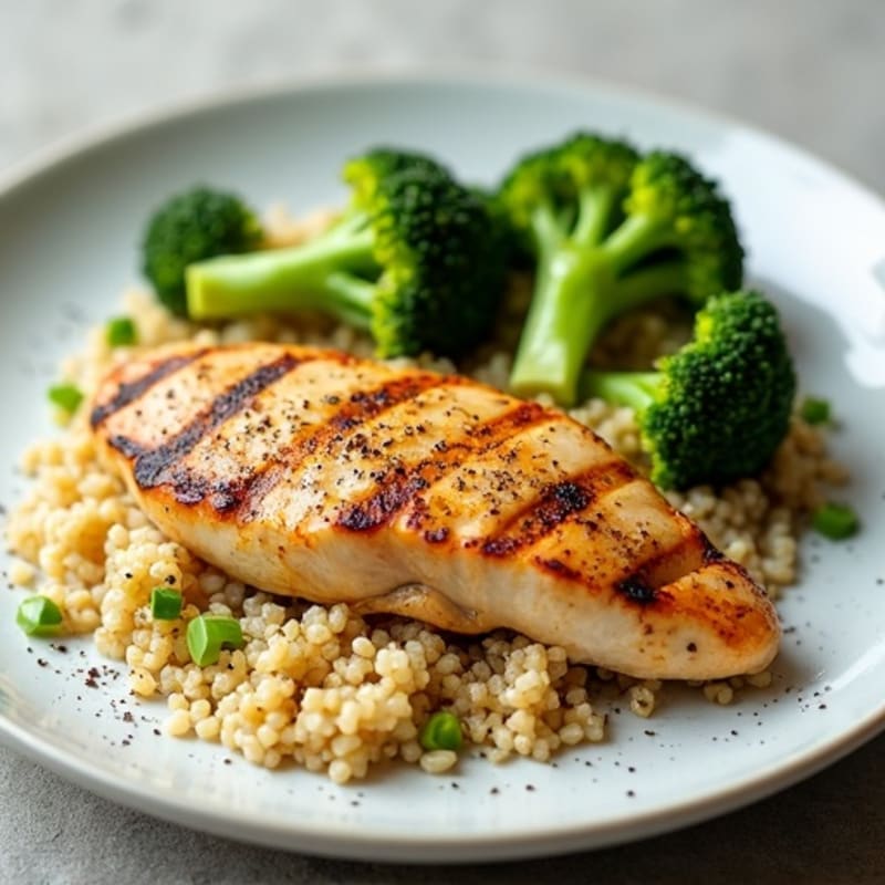 Grilled Chicken Breast with Roasted Broccoli and Quinoa