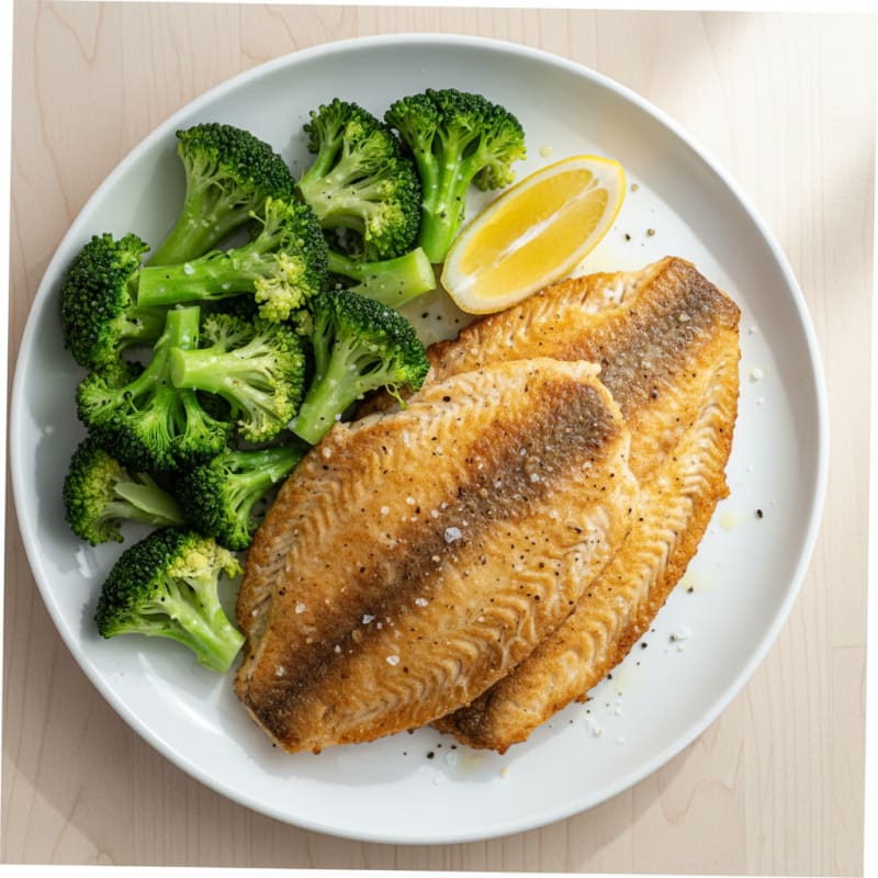Seared Tilapia with Steamed Broccoli and Lemon