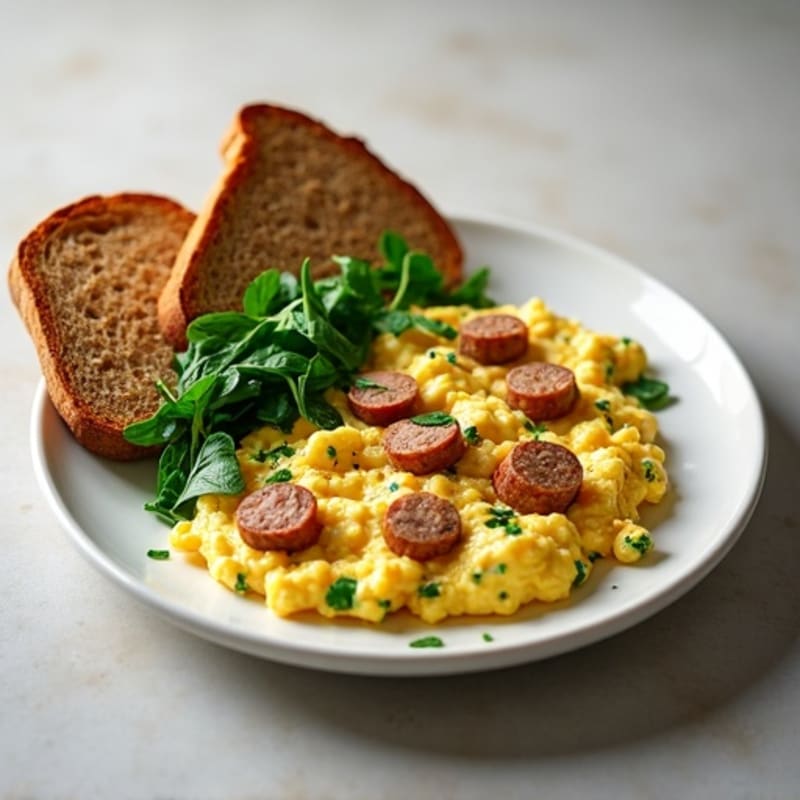 Egg White and Spinach Scramble with Turkey Sausage