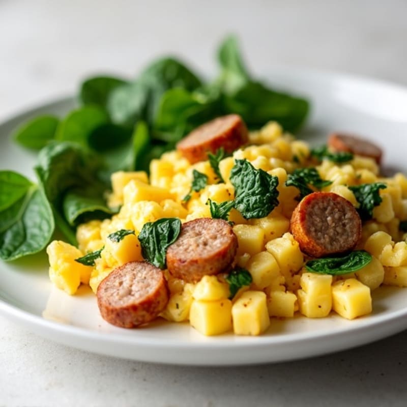 Egg White and Turkey Sausage Scramble with Spinach