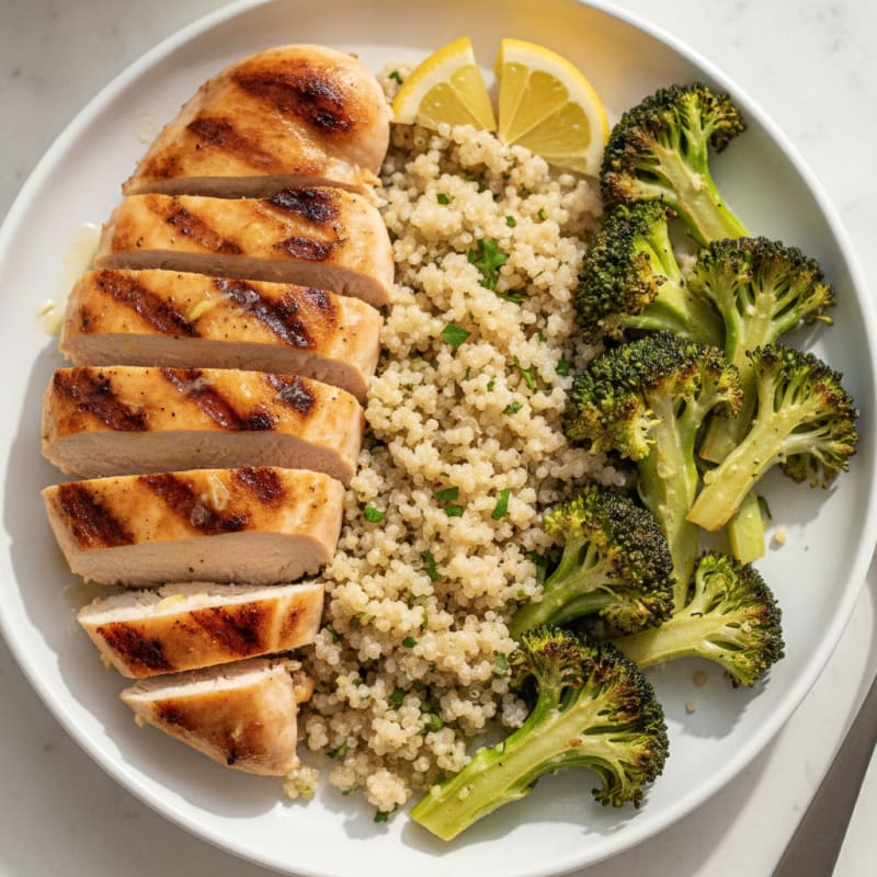 Grilled Chicken Breast with Quinoa and Roasted Broccoli
