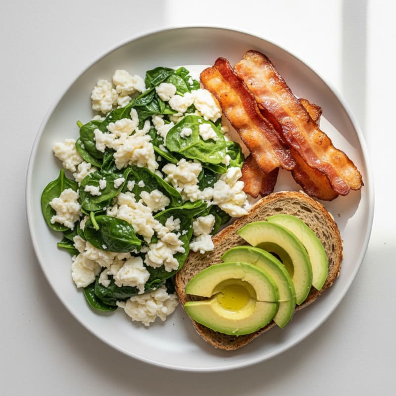 Crispy Turkey Bacon and Egg White Scramble with Spinach