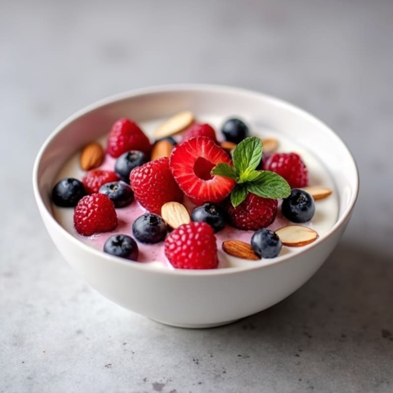 Silky Greek Yogurt Protein Bowl with Mixed Berries and Almonds