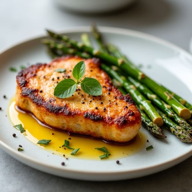 Crispy Pan-Seared Pork Chops with Roasted Asparagus